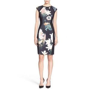 Ted Baker Caitee Bodycon Floral Dress Black Multi Size TED 1/ US 4